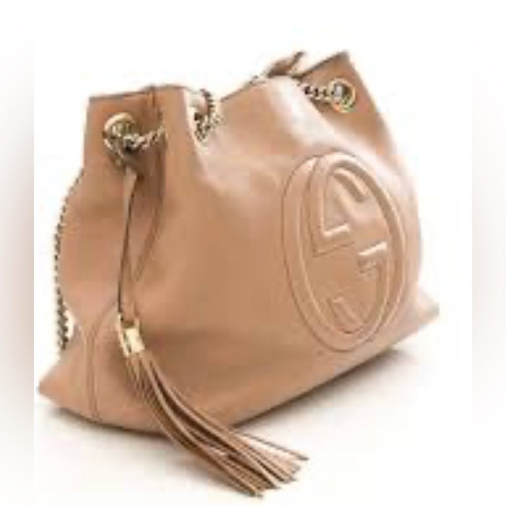 Gucci Beige/Tan Leather Double-G Shoulder Bag with Tassel - Picture 2 of 15